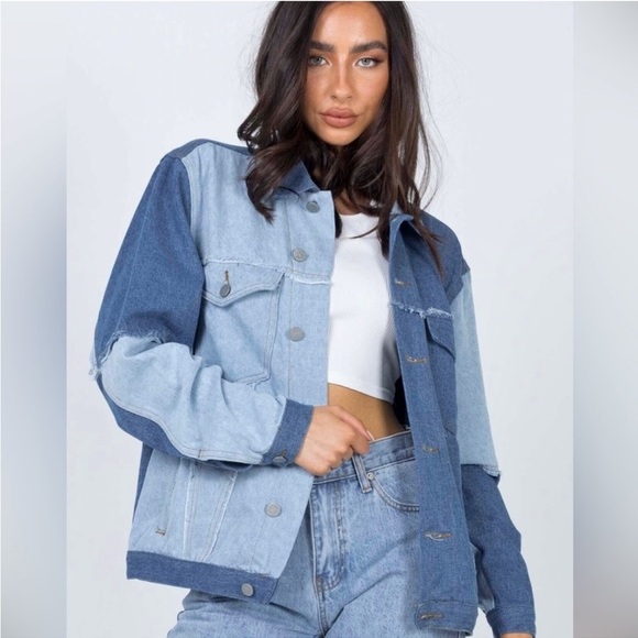 Princess Polly Jackets & Blazers - Princess Polly Rylee Denim Jean Jacket Oversized Patchwork Shacket Blue 8